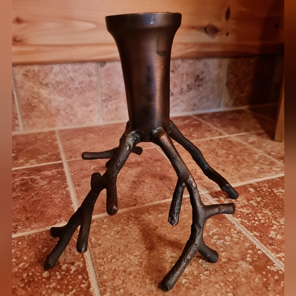 Iron Branch Taper Candleholder Rustic Cabin Decor Dark Brown - Picture 4 of 6